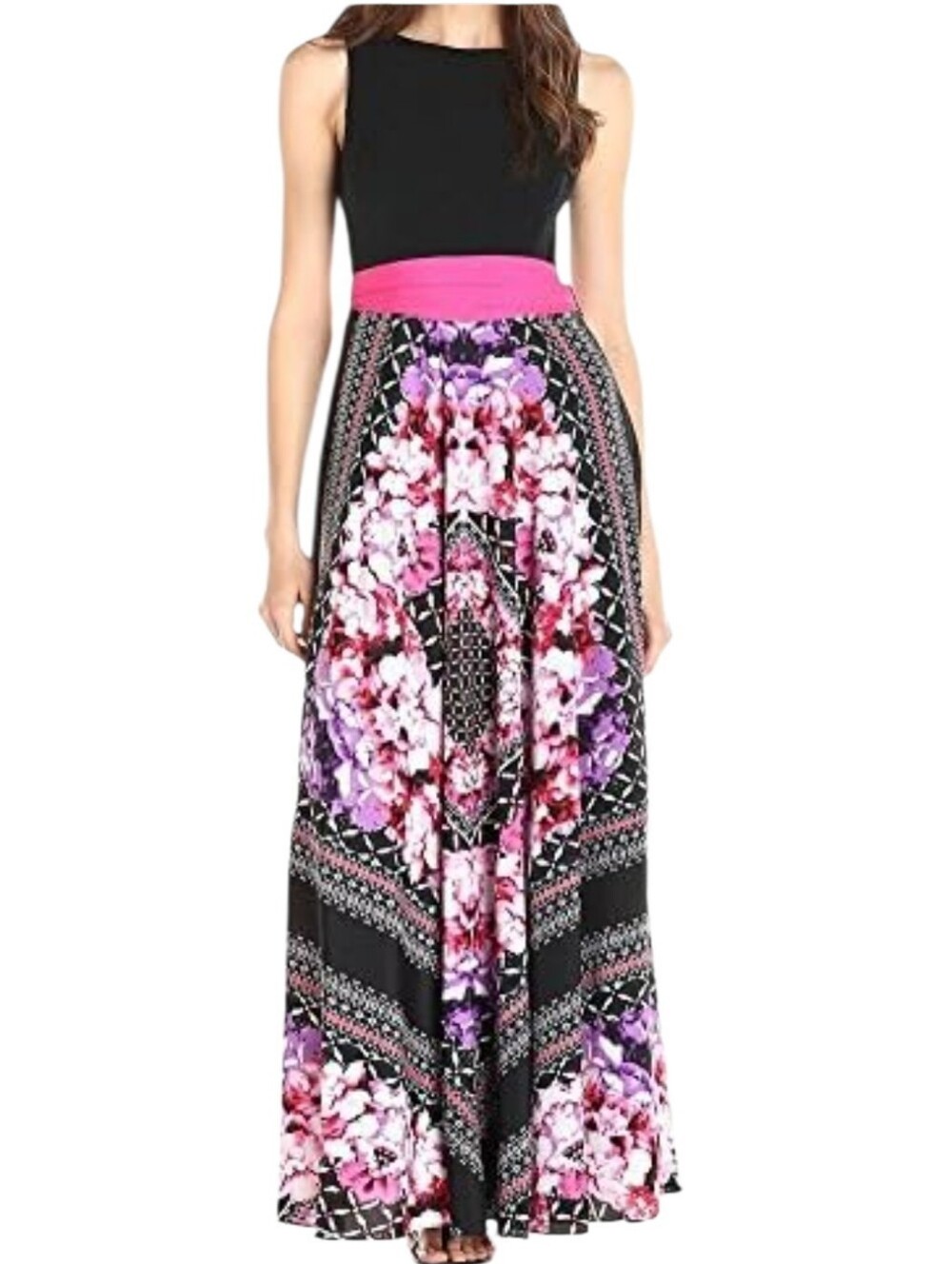 Eliza J Scarf Print Jersey & Crêpe de Chine Maxi Dress
